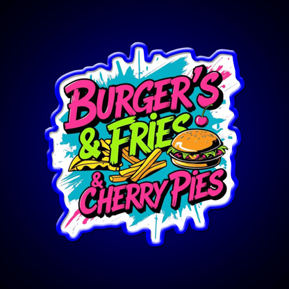 Burgers Fries Cherry Pies Led Neon Sign For Burger Place Wall Art Rgb Color - Shineneon