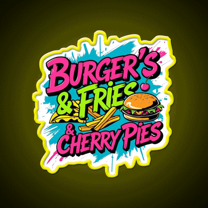 Burgers Fries Cherry Pies Led Neon Sign For Burger Place Wall Art Rgb Color - Custom LED neon sign front view