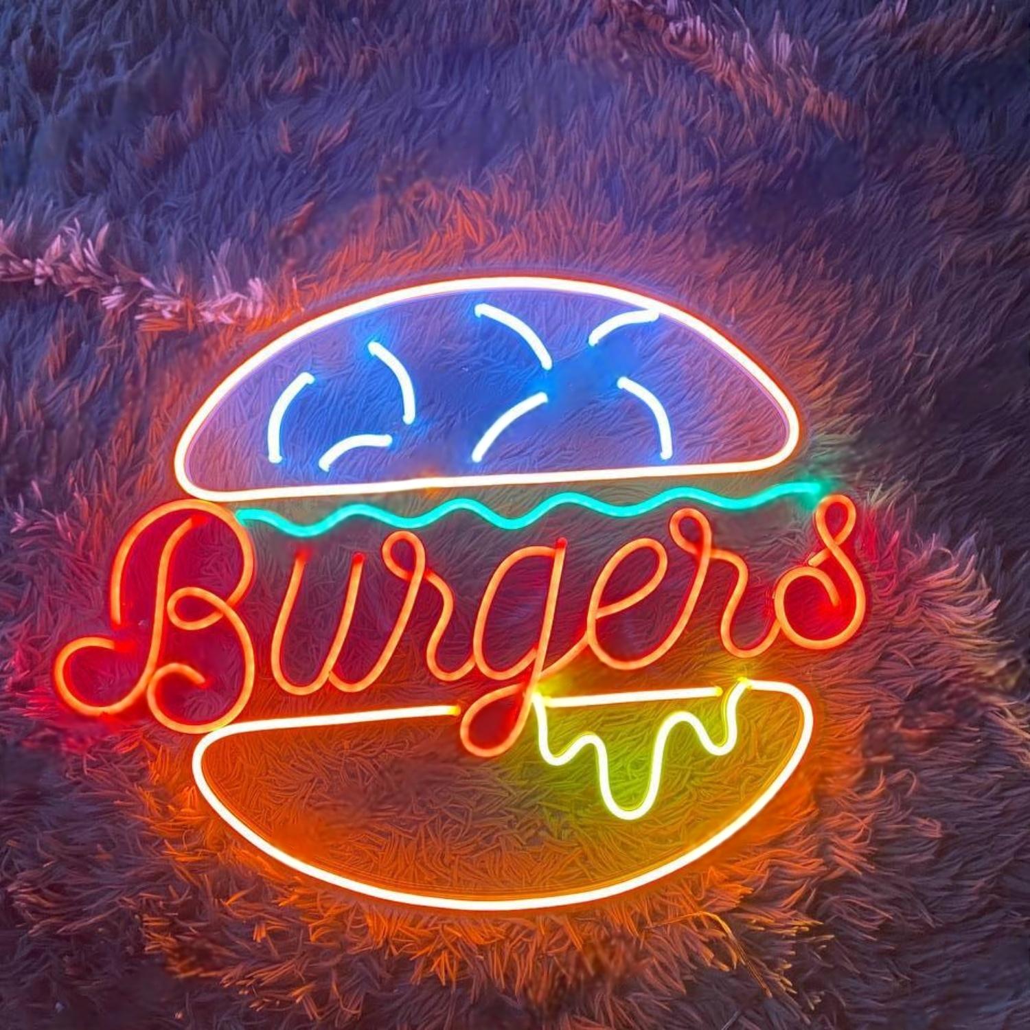 Burgers Multicolor Led Neon Sign For Fast Food Shop Decor | Shineneon