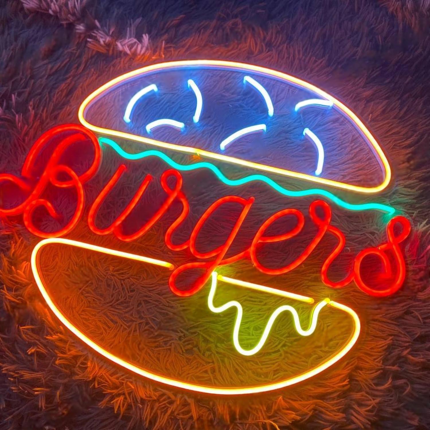 Burgers Multicolor Led Neon Sign For Fast Food Shop Decor | Shineneon