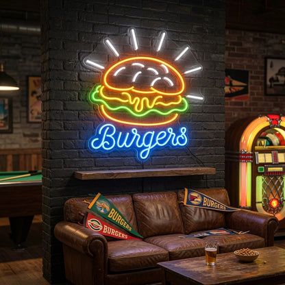 Burgers Room Decor LED Neon Sign - 03 Real Lifestyle Scene