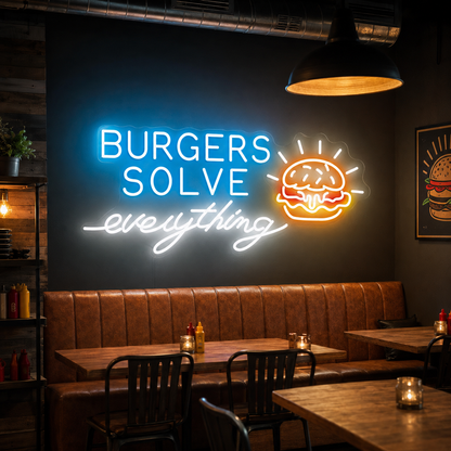 Burgers Solve Everything LED Neon Sign - 02 High-Converting Product Image