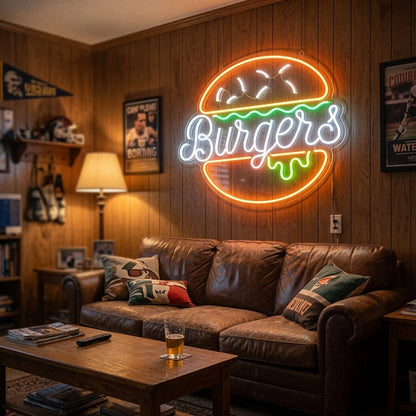 Burgers Wall Art LED Neon Sign - 03 Real Lifestyle Scene