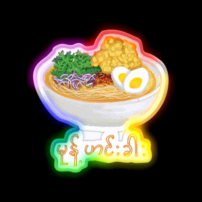 Burmese Food Mohinga Snack Food Led Neon Sign 1 Rgb Color - LED neon sign close-up detail