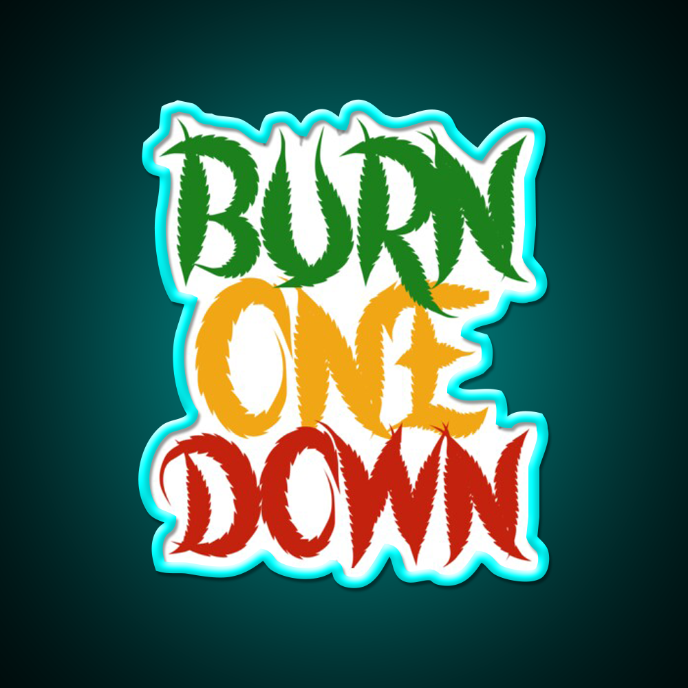 Burn One Down Hemp Inspired Green Leaf Led Neon Sign Rgb Color - Size and dimension reference