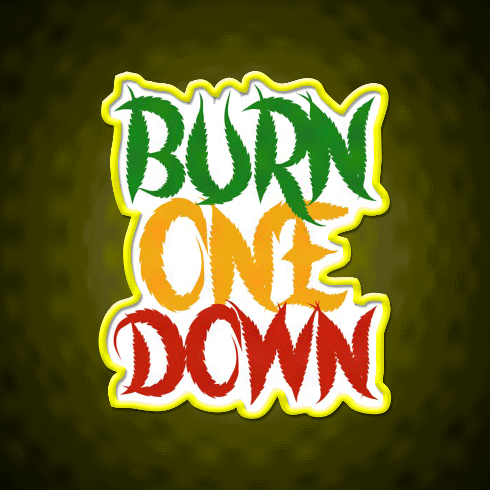 Burn One Down Hemp Inspired Green Leaf Led Neon Sign Rgb Color - Custom LED neon sign front view