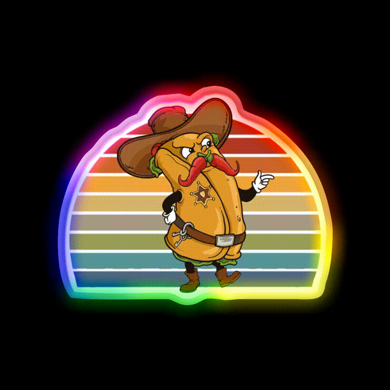 Burrito Cowboy Sheriff Taco Led Neon Sign Mexican Food Sign Rgb Color - LED neon sign close-up detail