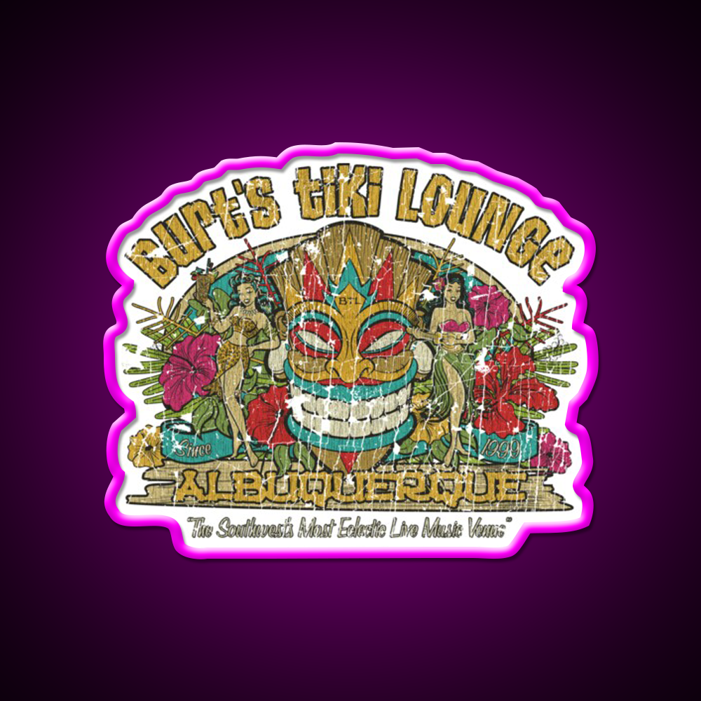 Burts Tiki Lounge Cocktail Bar Decor Led Neon Sign Rgb Color - Neon sign mounted on wall in room