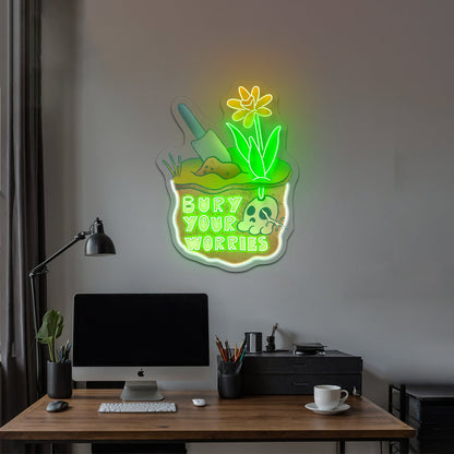 Bury Your Worries Skull Plant Neon Signs - Shineneon
