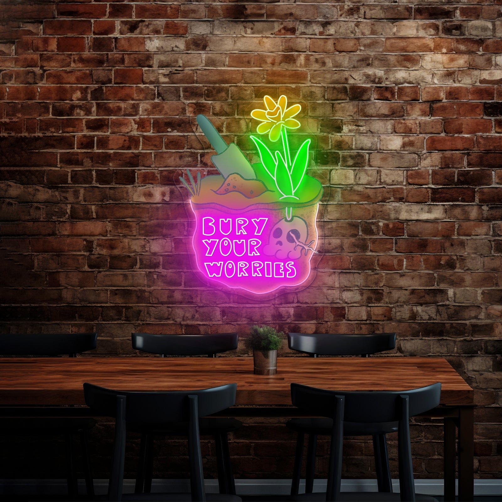 Bury Your Worries Skull Plant Neon Signs - Shineneon