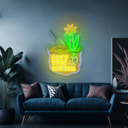 Bury Your Worries Skull Plant Neon Signs