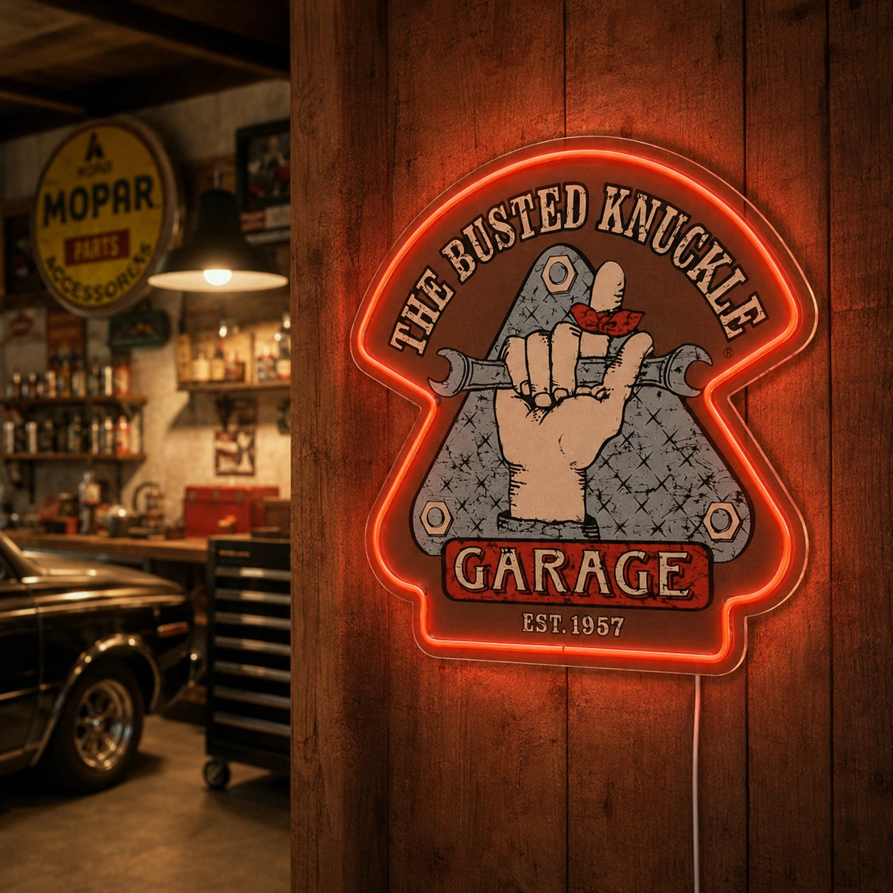Busted Knuckle Garage Neon Sign LED Neon Sign real lifestyle scene