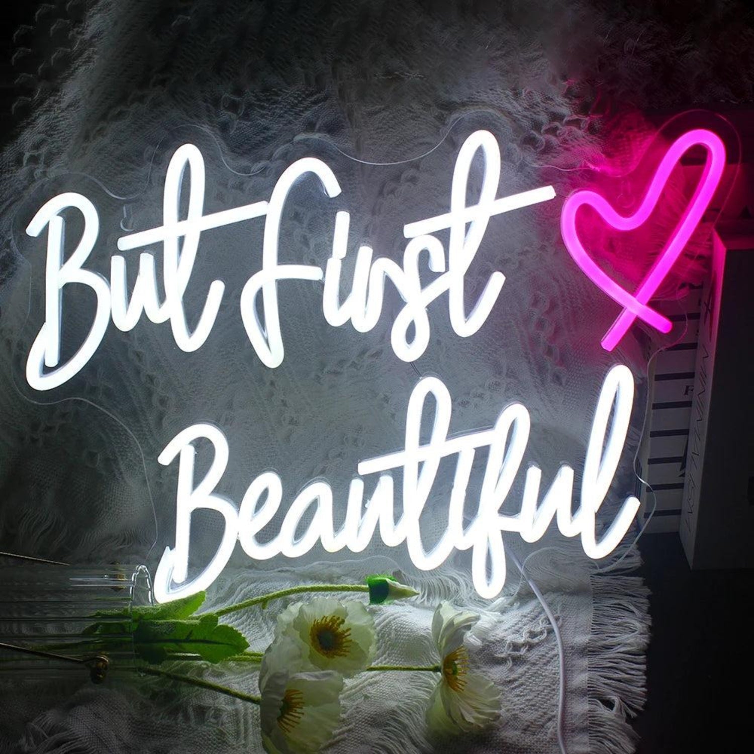But First Beautiful White Pink Heart Led Neon Sign For Beauty Studio Decor | Shineneon