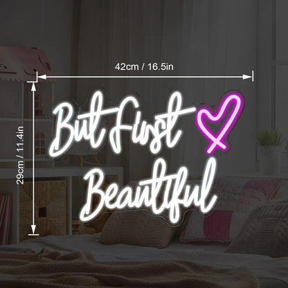 But First Beautiful White Pink Heart Led Neon Sign For Beauty Studio Decor | Shineneon