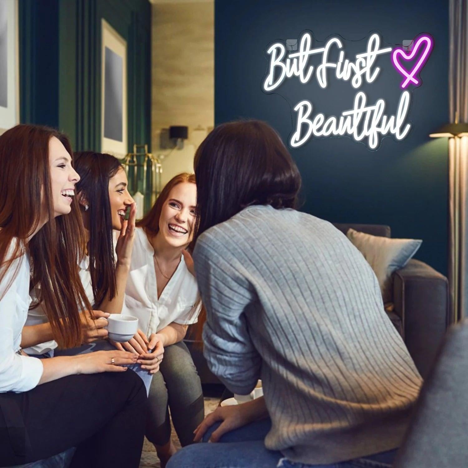 But First Beautiful White Pink Heart Led Neon Sign For Beauty Studio Decor | Shineneon