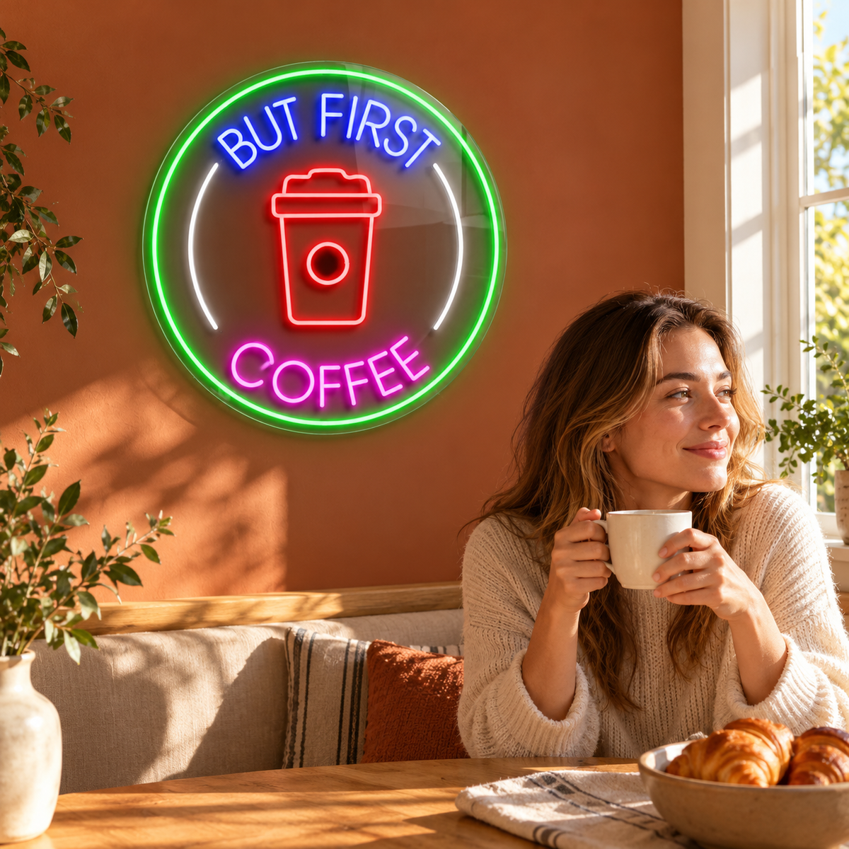 But First Coffee Circle Cup LED Neon Sign