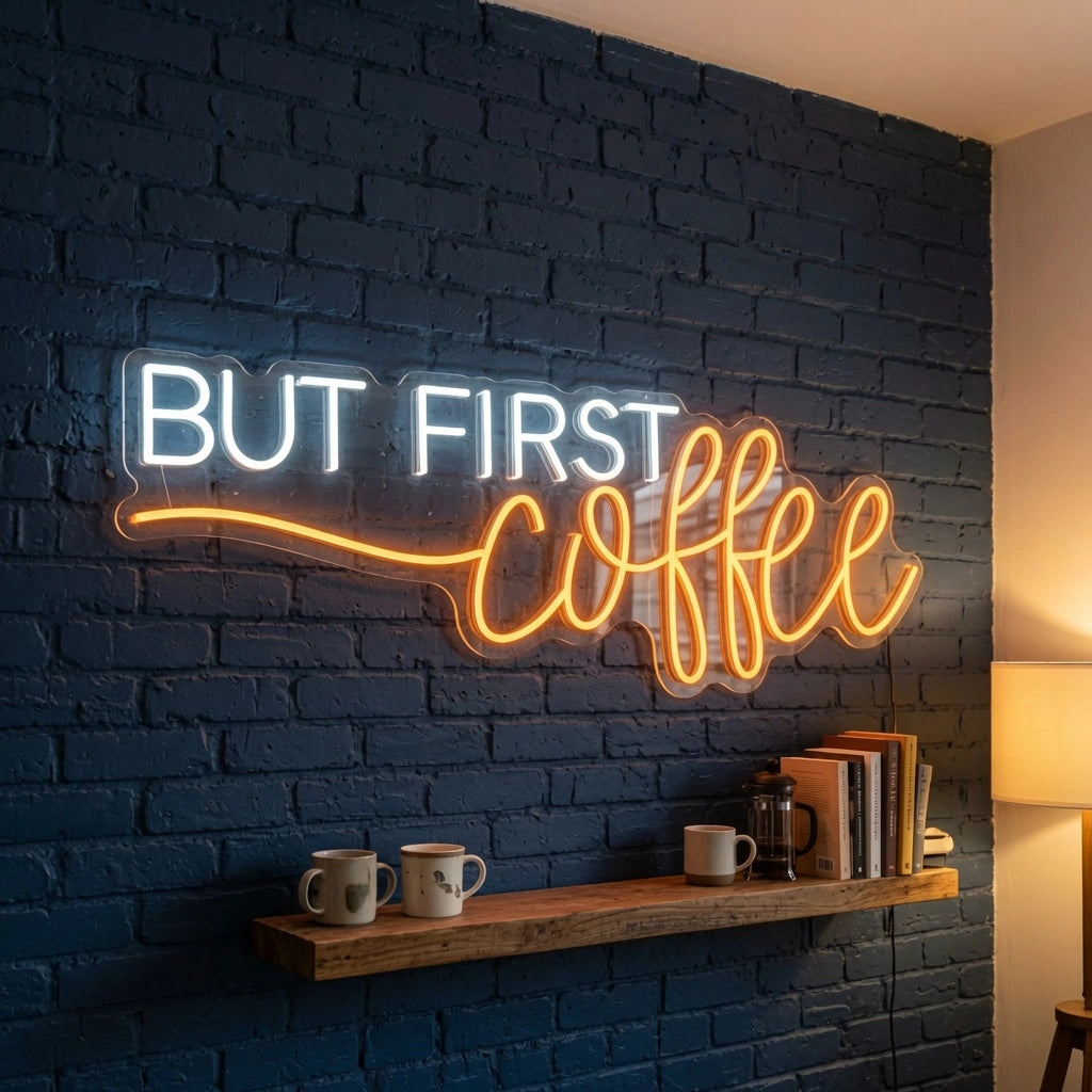 But First Coffee Interior Wall Art LED Neon Sign - 03 Real Lifestyle Scene