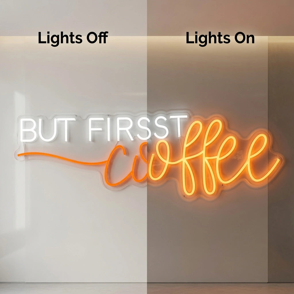 But First Coffee Interior Wall Art LED Neon Sign - 06 Day Night Comparison
