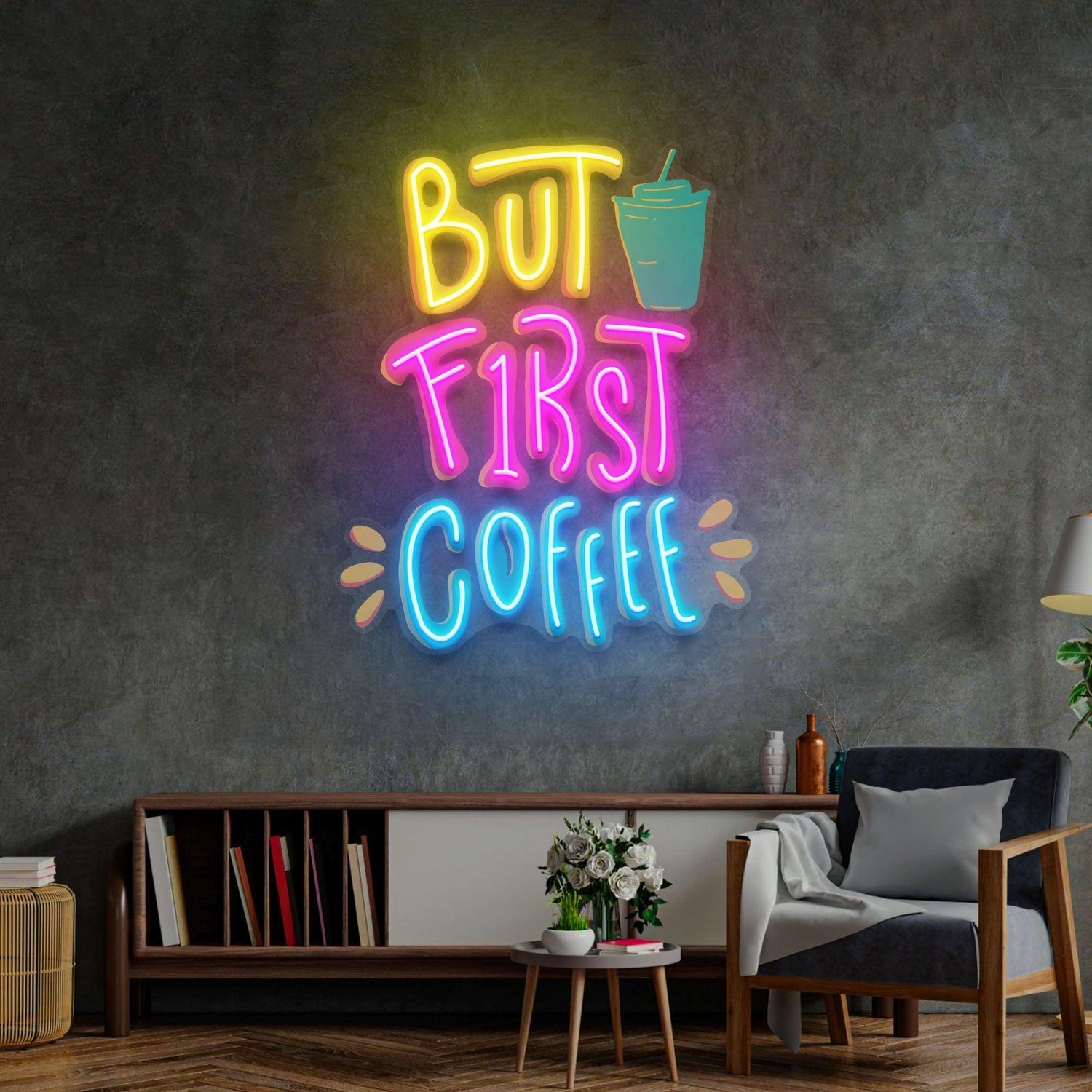 But First Coffee Mexican Skull Cactus Roses Uv Printed Led Neon Sign For Bar Decor | Shineneon