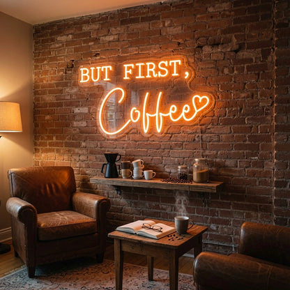 But First Coffee Room Wall Art LED Neon Sign - 03 Real Lifestyle Scene