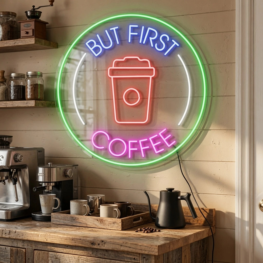 But First Coffee Shop Wall Decor LED Neon Sign - 03 Real Lifestyle Scene