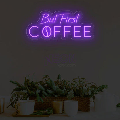 But First Coffee White Led Neon Sign With Script Bold Design For Cafe Home Decor | Shineneon