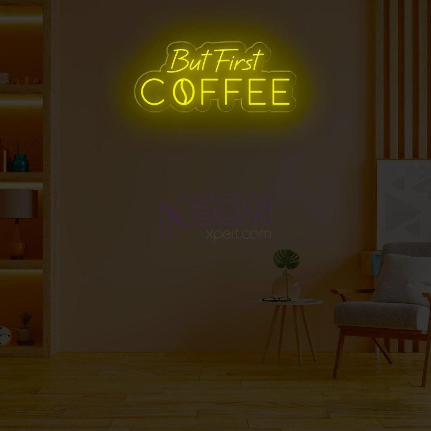 But First Coffee White Led Neon Sign With Script Bold Design For Cafe Home Decor | Shineneon