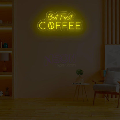 But First Coffee White Led Neon Sign With Script Bold Design For Cafe Home Decor | Shineneon