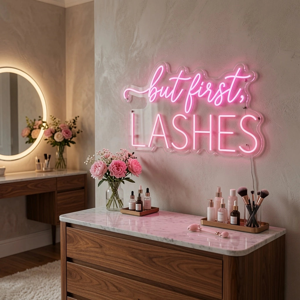 But First Lashes Wall Decor LED Neon Sign - 03 Real Lifestyle Scene