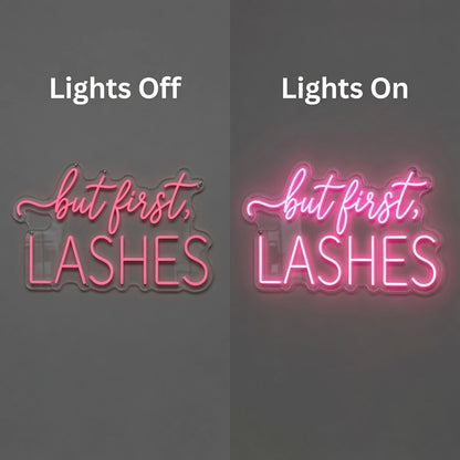 But First Lashes Wall Decor LED Neon Sign - 06 Day Night Comparison