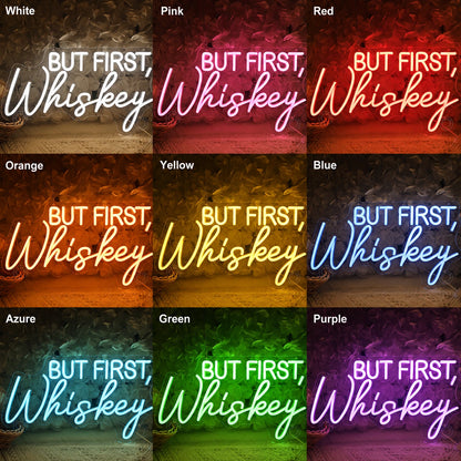 But First Whiskey LED Neon Sign day and night comparison