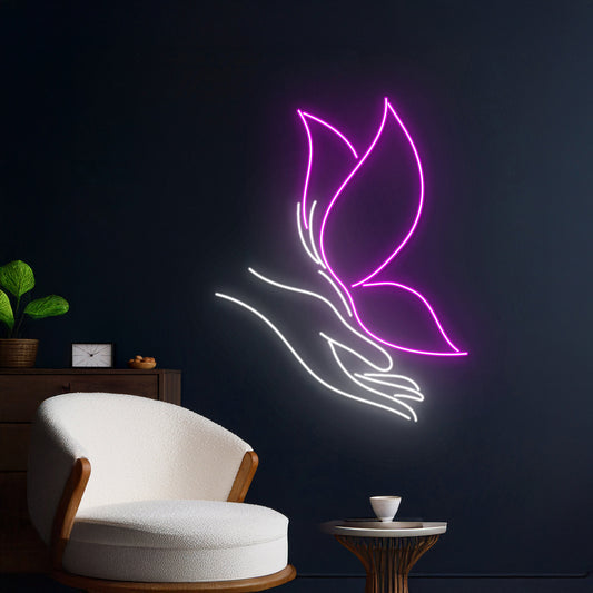 Butterfly Girl Hand Neon Sign