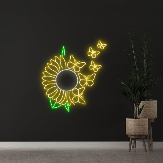 Butterfly Sunflower Neon Light