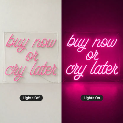 Buy Now Cry Later Neon Sign LED Neon Sign day and night comparison