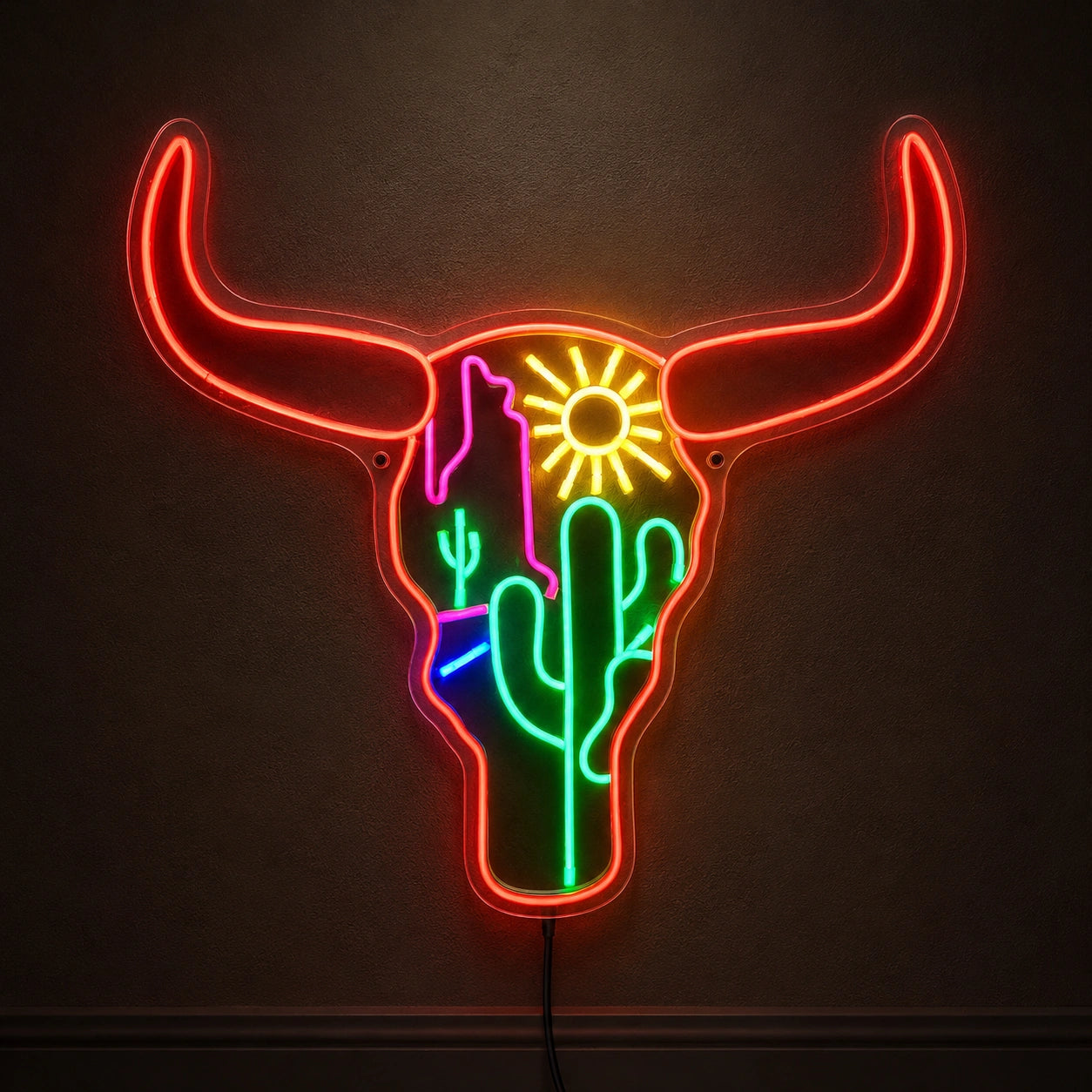 Cactus Bull Skull Neon Sign LED Neon Sign high-converting product image