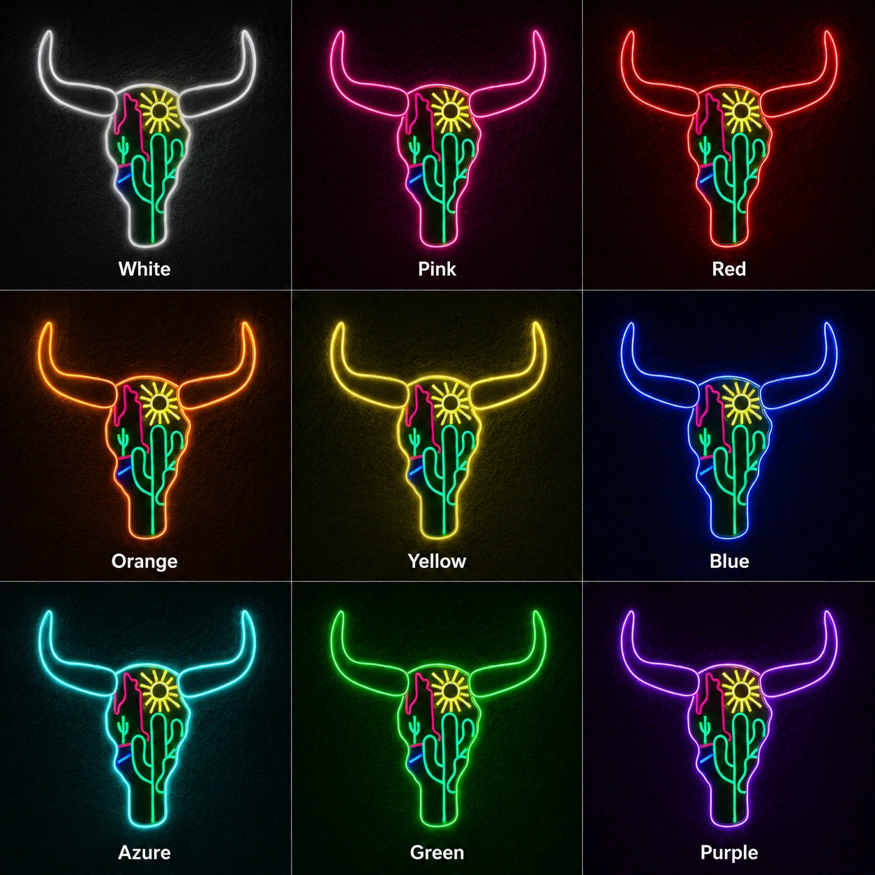 Cactus Bull Skull Neon Sign LED Neon Sign color grid