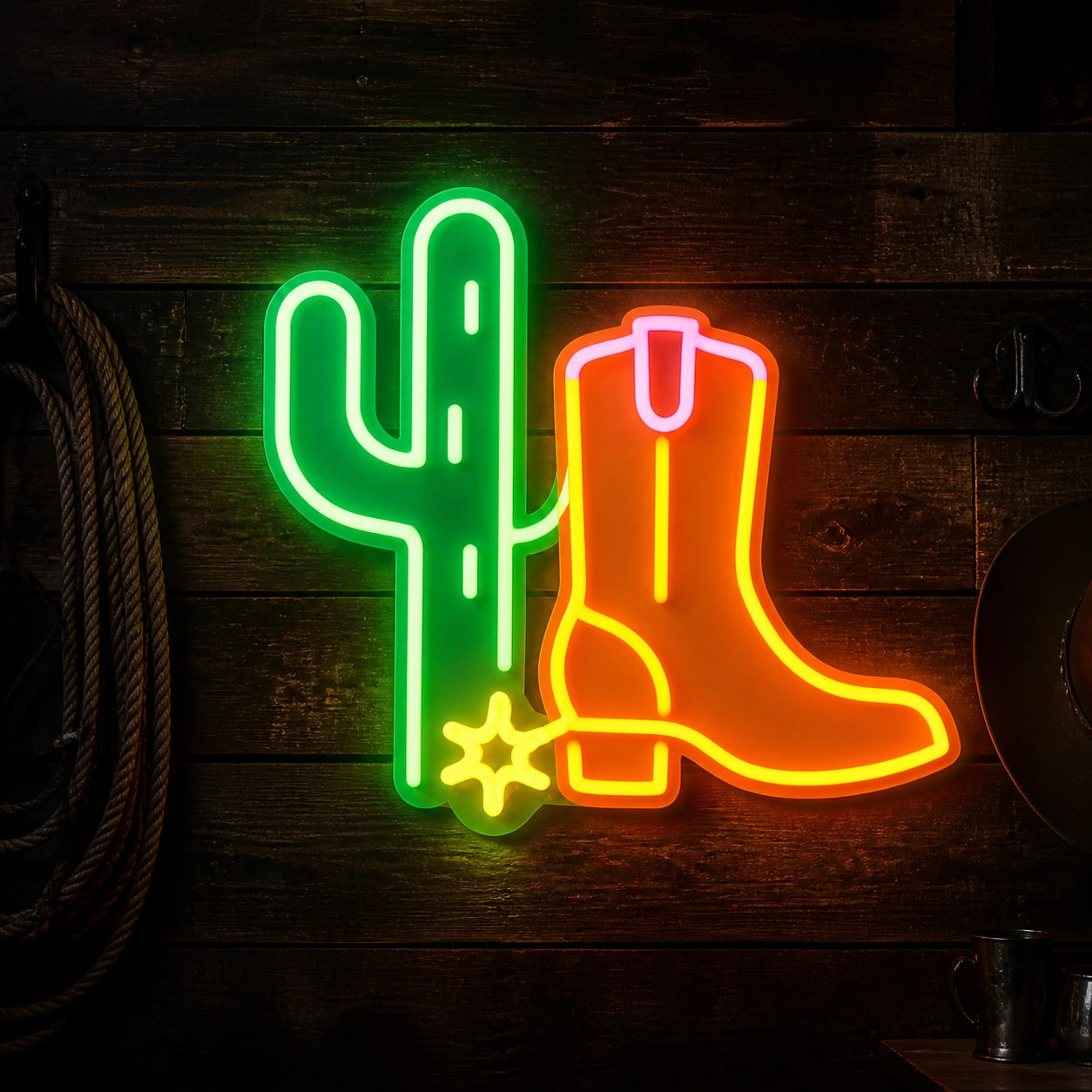 Cactus Cowboy Boot Spur Vintage LED Neon Sign high-converting product image
