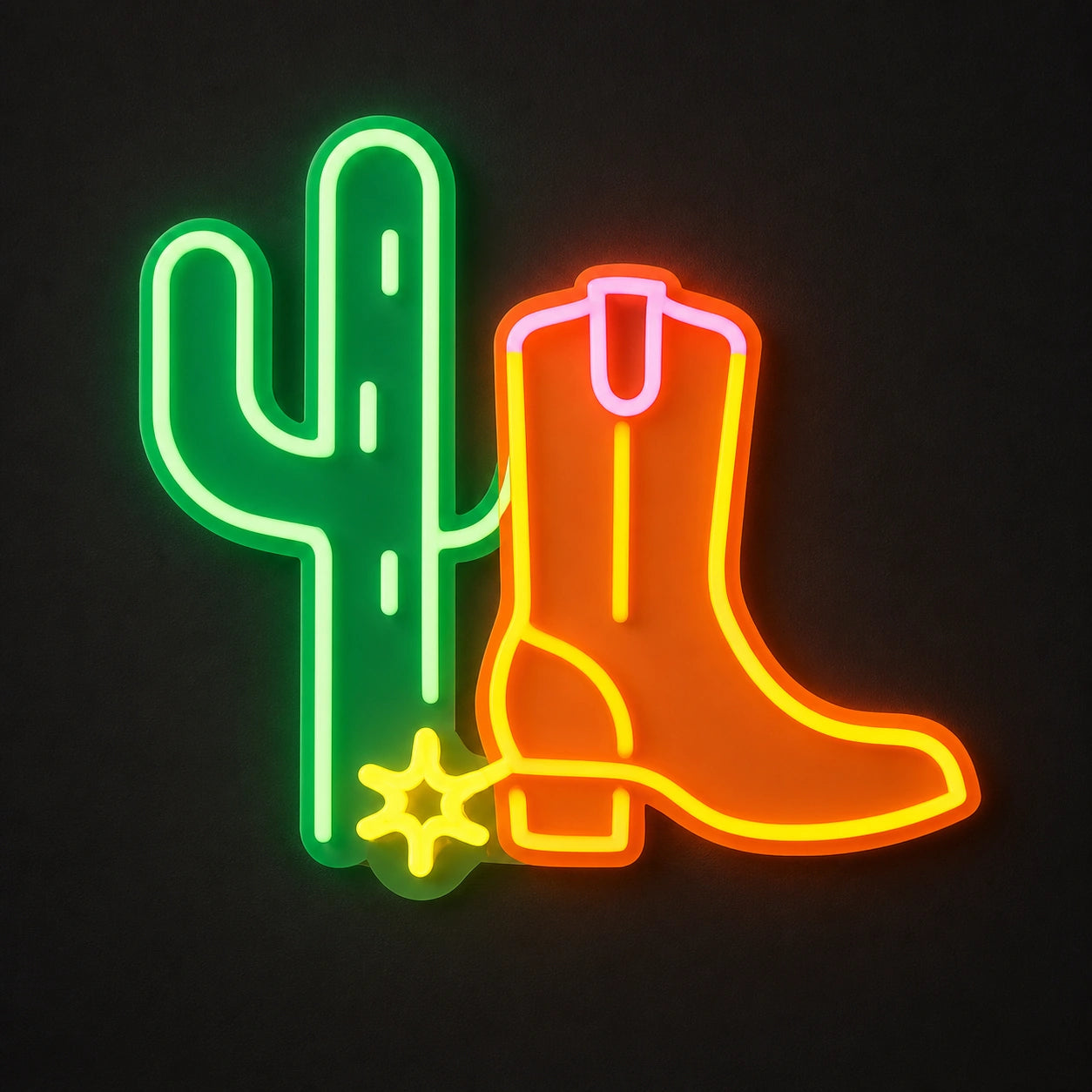 Cactus Cowboy Boot Spur Vintage LED Neon Sign main product image