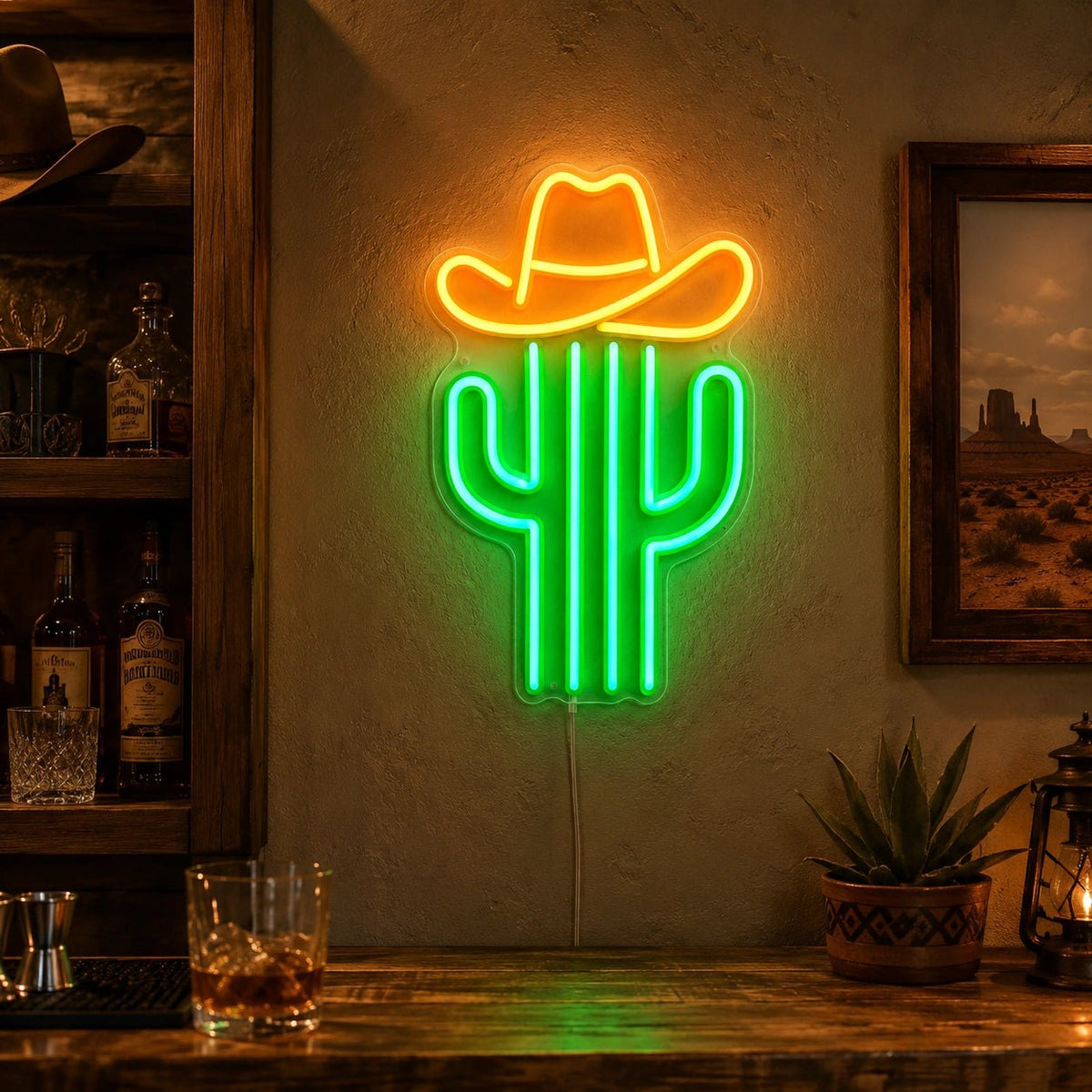 Cactus Cowboy Hat LED Neon Sign - Shineneon