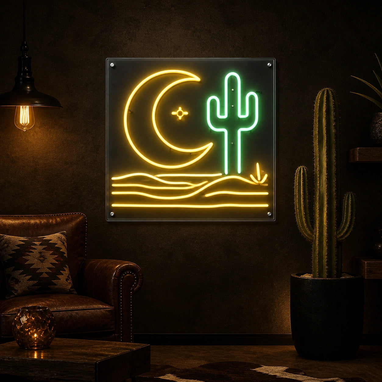 Cactus Moon Western Vintage LED Neon Sign high-converting product image