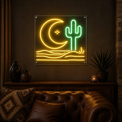 Cactus Moon Western Vintage LED Neon Sign real lifestyle scene