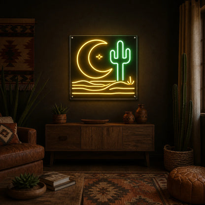 Cactus Moon Western Vintage LED Neon Sign size image
