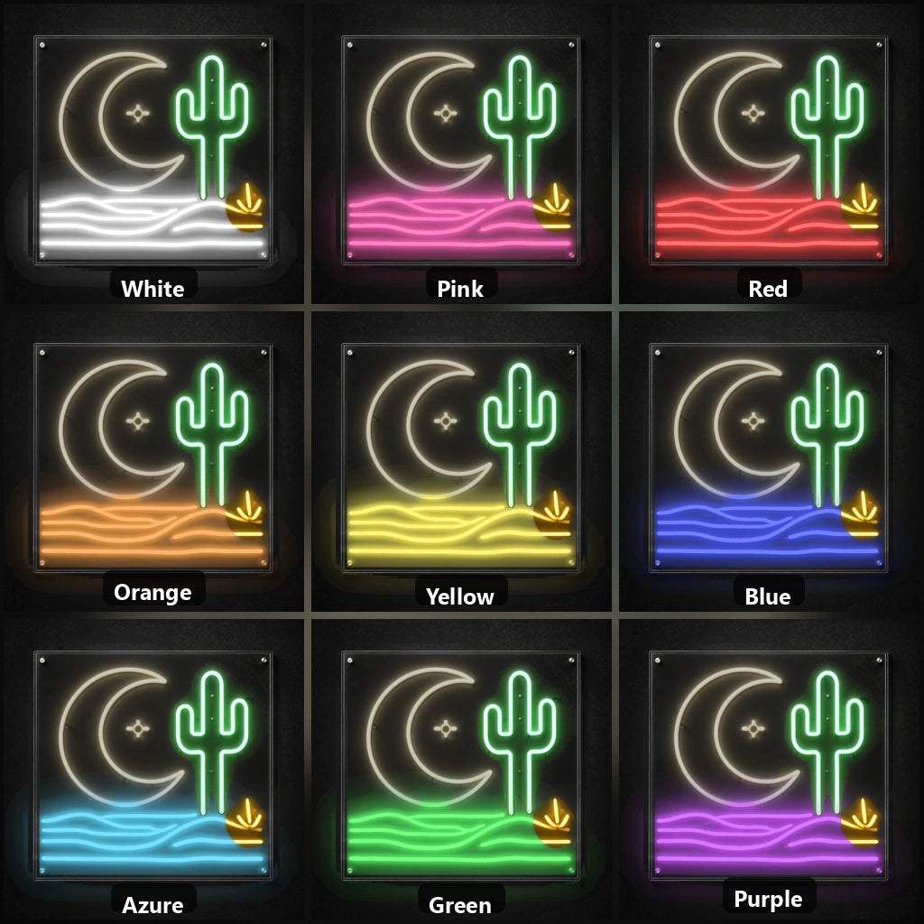 Cactus Moon Western Vintage LED Neon Sign color grid