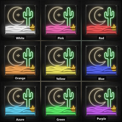 Cactus Moon Western Vintage LED Neon Sign color grid