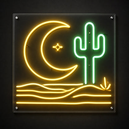 Cactus Moon Western Vintage LED Neon Sign main product image