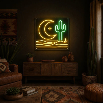 Cactus Moon Western Vintage LED Neon Sign - Shineneon