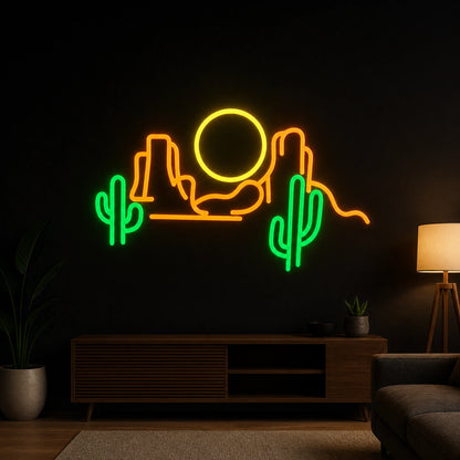 Cactus Mountain Sunrise Tiled Wall Vintage LED Neon Sign size image
