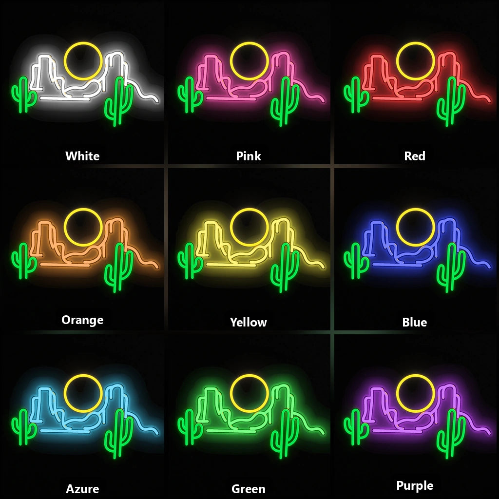 Cactus Mountain Sunrise Tiled Wall Vintage LED Neon Sign color grid