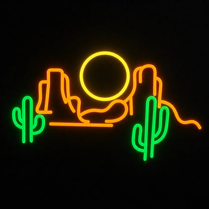 Cactus Mountain Sunrise Tiled Wall Vintage LED Neon Sign main product image