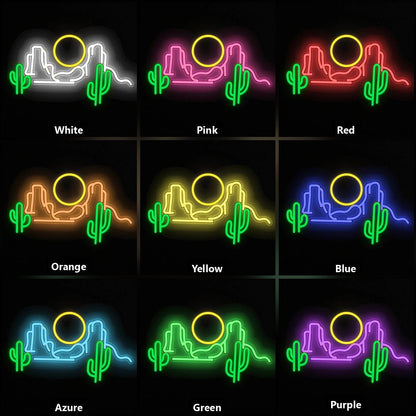 Cactus Mountain Sunrise Tiled Wall Vintage LED Neon Sign - Shineneon